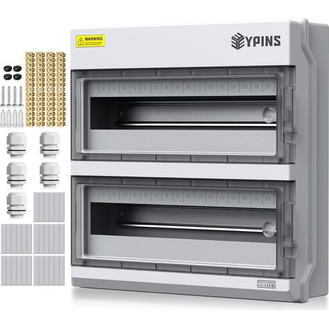 Coffret Électrique 36 Modules Boîtier Électrique Extérieur IP65 Intérieur avec 5 Presse-étoupes M32,4 Barres de Cuivre Kit de Fixation pour Maison,Panneau Solaire(37x11x37cm) (1/5)