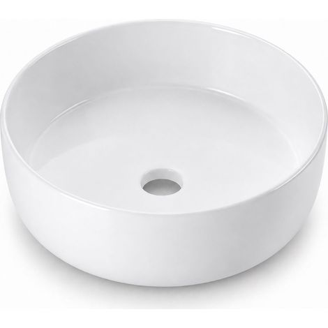 Lavabo da appoggio rotondo in ceramica bianca, 40,5 x 40,5 cm (1/5)