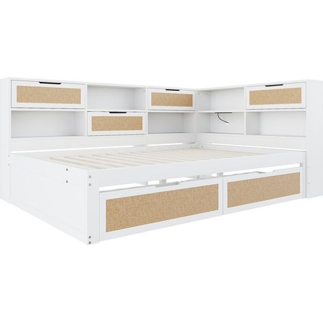 Letto multifunzionale 140x200 cm bianco con cassetti e porta USB MODENUIT (1/5)