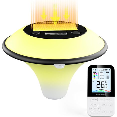 Thermomètre Piscine sans Fil Solaire avec Lumiere, 7 Couleurs Étanche IP68, Moniteur Télécommande, Fonction Minuterie, Réglages de Luminosité, Spa Bains Petits Étangs
