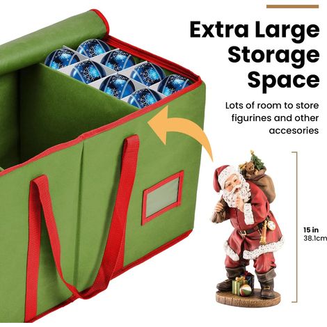 Boîte de rangement pour boules de Noël avec séparateurs - Organisateur de décorations de Noël en tissu Oxford durable pour la maison et le bureau - Peut contenir jusqu'à 128 boules de Noël (1/4)