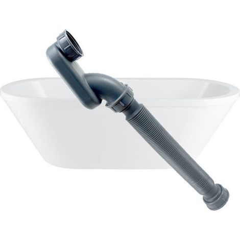 1 universelles, flaches Waschbecken-Set, wasserdichtes Rohr, freistehende Badewanne, Kunststoffwasserrohr, flaches, einziehbares Abflussrohr, Siphon (1/5)