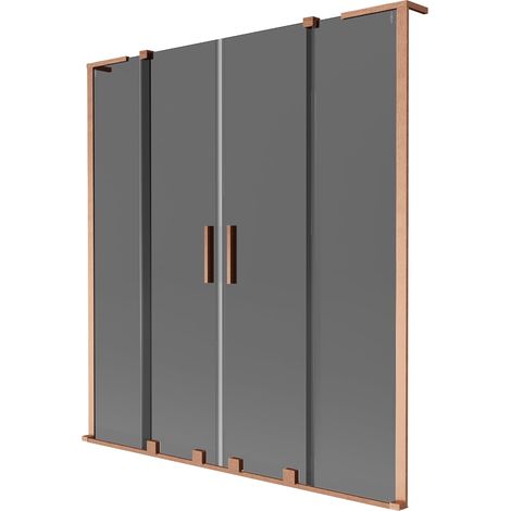 Mexen Velar L Duo mampara de ducha deslizante de 2 hojas 140 x 150 cm, grafito, cobre cepillado - 896-140-003-42-65 (1/2)