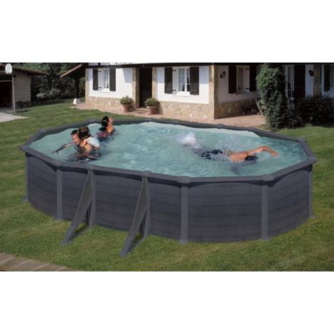 GRE KITPROV618GF - swimming piscinel'apparence graphite Ovale grenade 610x375x132cm 2x3 marches filtre à sable 6m 3/h (1/5)