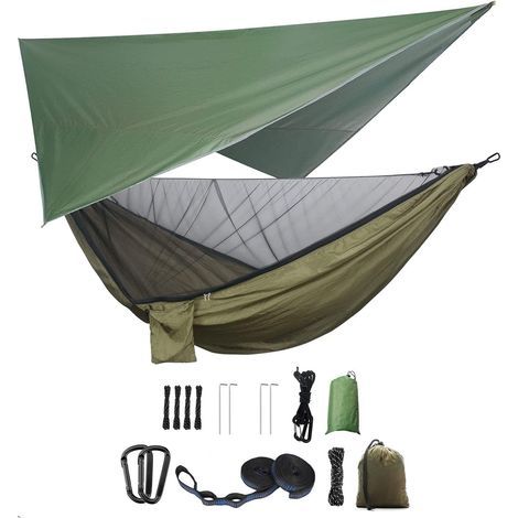 Double Hammock with Mosquito Net, Waterproof Tarp, Parachute Nylon, for Camping and Hiking (1/5)