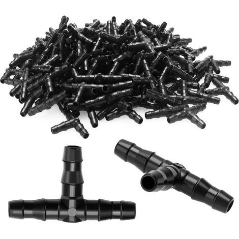 100 Pcs Tee Raccord de Tuyau 4/7mm- T Raccord Connecteur PVC d'arrosage Buse d'atomisation Goutte à Goutte Micro Spray Irrigation Joint pour Tuyau Systèmes Automatique Outil (1/5)