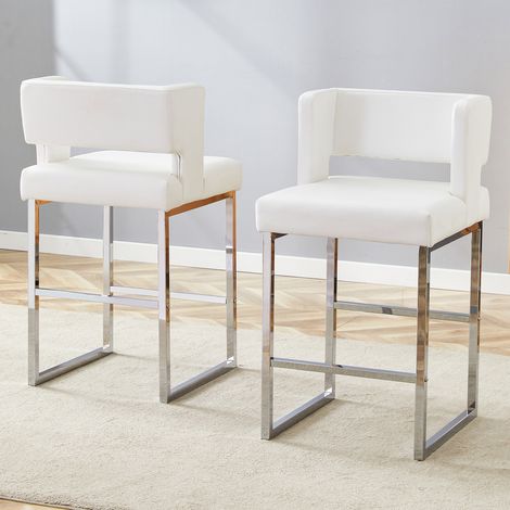 Lot de 2 tabourets de bar nordiques – Assise carrée rembourrée 8,3 cm, pieds métalliques argentés, capacité 135 kg – Idéal pour cuisine et comptoir (1/5)