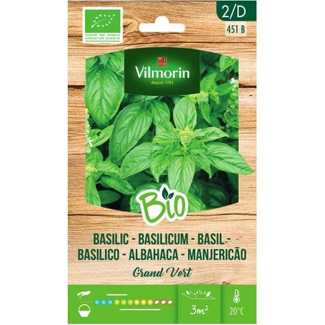 VILMORIN JARDÍN BIO Semillas de Albahaca Grand Vert Sobre 1 gr