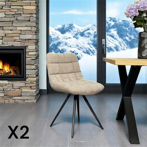 Pier Import – Lot de 2 chaises salle à manger en tissu jeans couleur sable – Pieds en métal – Dimensions : 46x61x82 cm – Hauteur assise 47 cm (1/5)