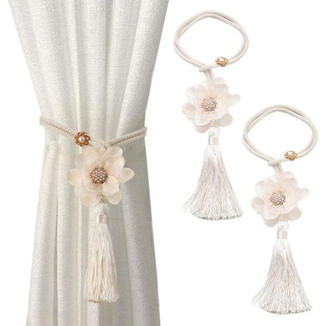Lot de 2 embrasses de rideaux bohèmes, embrasses de rideaux à franges, embrasses de rideaux florales, embrasses de rideaux réglables pour la maison et le bureau (1/5)