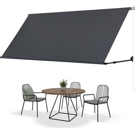 Randaco Store Banne Manuel inclinaison Réglable acier alu 2,50 x 1,50 m polyester imperméabilisé anti-UV Banne de Balcon Anthracite