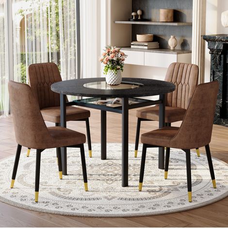 REDOM - Conjunto de mesa de comedor redonda de 100 cm con sillas, paneles de cristal, 4 sillas, color marrón (1/5)