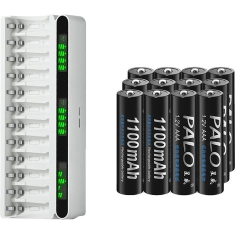 Batterie ricaricabili, capacità 3000 mAh, ricarica rapida, 12 batterie AAA, 1 caricabatterie (1/2)