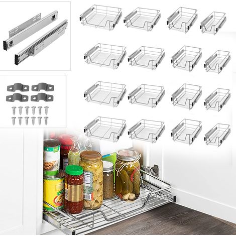 AUFUN 4 x tiroirs de Cuisine, Extension Armoire de Cuisine, armoires de Chambre, Panier Coulissant élastique, étagère de Cuisine Domestique, 50cm
