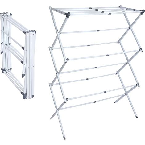 Tendedero de ropa compacto, duradero y estable - Tendedero plegable de 6 niveles con 11 barras - Tendedero plegable y extensible (blanco) (1/5)