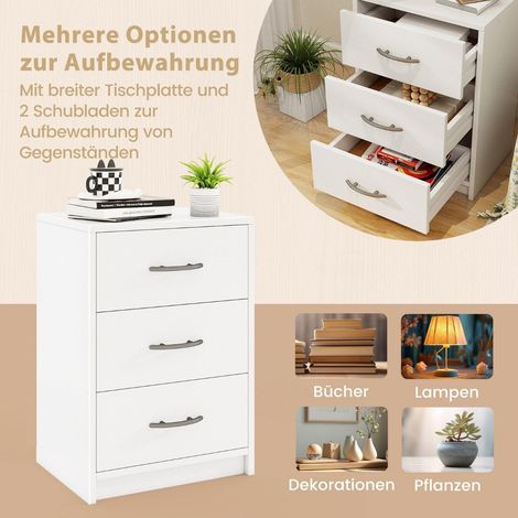 Comodino con 3 cassetti bianco 385 x 28 x 54 cm
