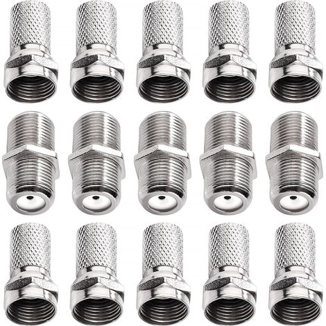 15-teiliges F-Stecker-Set, F-Stecker mit Schraubanschluss und F-Kupplung für Sky Freesat Virgin NTL Satellitenantenne, Silber (1/5)