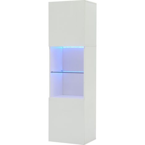 CAIziVitrine blanche laquée brillante avec éclairage LED, 1 étagère en verre, 4535160 cm, vitrines, vitrines sur pied, armoires hautes, armoires de rangement (1/5)