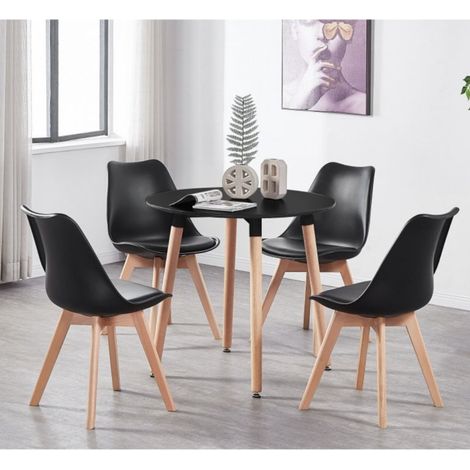 Halo Round Lorenzo Dining Set - a Black Wooden Dining Table and Set of 4 Black Polypropylene Dining Chairs - Dining Room Kitchen