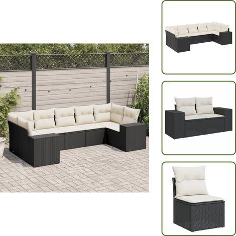 Salon de jardin 7 pcs avec coussins noir résine tressée - Ensemble Salon De Jardin - Meuble De Jardin - Salon Extérieur - Canapé D'extérieur - Fauteuil De Jardin (1/5)
