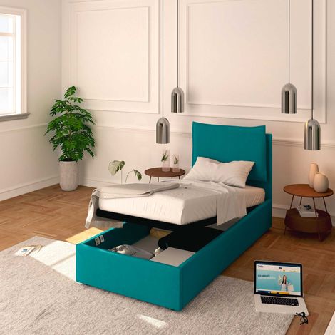 Baldiflex Letto Contenitore Singolo 80x190 Licia in Tessuto con Rete a Doghe colore Turchese Turkis (1/5)