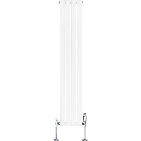 Radiateur Plat à 1 Colonne & Vannes 1600 x 280 mm en Acier Blanc Chauffage Centrale Moderne Verticale Monté Sur Mur Cuisine Salle de Bain [Brosse de Nettoyage & Supports INCLUSES] (1/5)