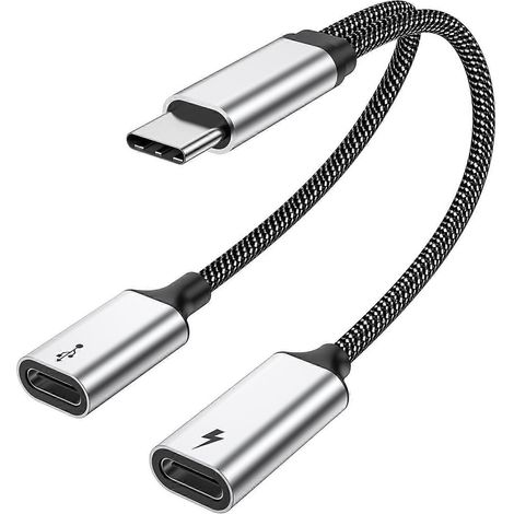 Câble répartiteur USB-C mâle vers double USB-C femelle, hub OTG compatible avec la charge rapide PD 60 W pour mobiles (1/5)