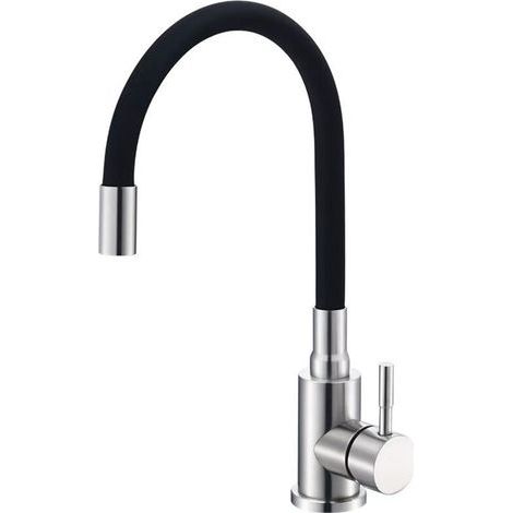 G4002-2, Küchenarmatur mit flexiblem Auslauf, 360° schwenkbare Küchenarmatur, Chrom, Schwarz (1/4)