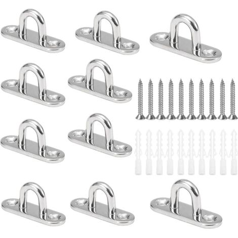 10 pezzi M5 ganci da soffitto a forma di U base in acciaio inossidabile 304 15 x 45 mm piastre ad occhiello per montaggio a parete per fissare cavi su barche yoga o appendere lampadari a soffitto (1/4)