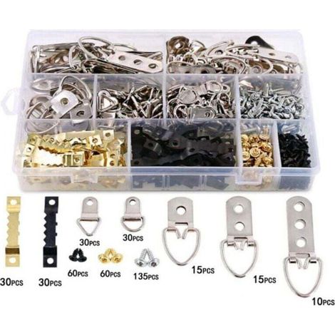 Set da 415 pezzi di ganci per quadri da parete, supporti a parete per cornici, ganci in metallo per cornici, appendere quadri, montaggio a parete per cornici, chiodi per cornici per specchi - Crezuo (1/4)