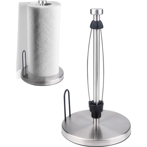 Porte-essuie-tout de comptoir, distributeur d'essuie-tout en acier inoxydable à une main avec système à cliquet et base lestée antidérapante (1/5)