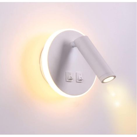 Feux de chevet LED Lampe murale hotel intérieur Lumières mural lit Lampe murale couloir avec interrupteur --Lumière neutre, blanc (Rond)