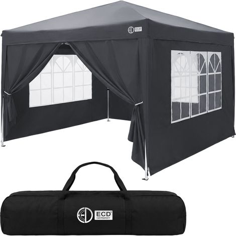 ECD Germany Carpa Plegable 3x3 m para Exteriores, Impermeable y Resistente al Viento, Pergola de Jardín, Cenador con 4 Paredes Laterales, Gazebo Antracita, Altura Regulable, Eventos, Playa y Camping (1/5)