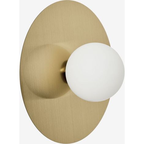 Goldene Badezimmerwandleuchte aus Eisen und Glas, Ø30 cm (1/5)