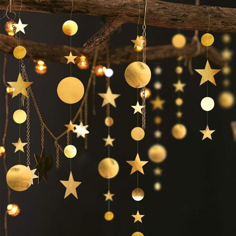 15,85 Meter lange goldene Sternengirlande, Dekoration für Neujahr 2026, Weihnachten, Taufe, Party