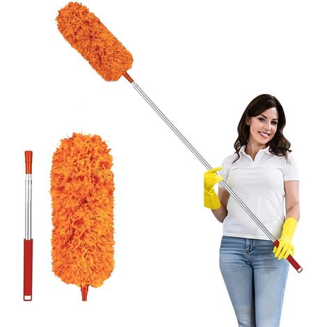 Teleskop Staubwedel ausziehbar bis 237cm, waschbar, mit Silikonkappe, orange (1/5)