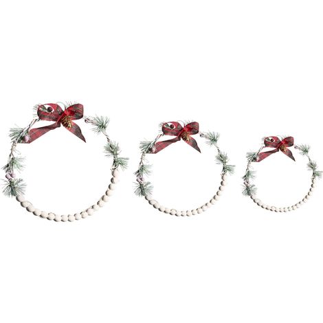 Lot de 3 Décorations de Noël LED en Bois de Sapin en Forme de Couronne Suspendue Fait Main Blanc Keitele