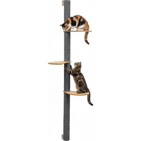 170 cm Tiragraffi da Parete con 3 Ripiani - Albero per Gatti - Colonna in Sisal (1/5)