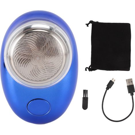 Tondeuse à barbe électrique de précision en acier inoxydable rechargeable USB, portable et idéale pour les voyages, finition électroplaquée bleue. (1/5)