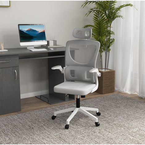 Silla de oficina 60x59x114-122 cm gris de malla con reposacabezas ajustable y función basculante (1/4)