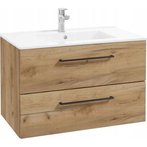 Badezimmer-Waschtisch mit Waschbecken – Goldene Eiche – 70 cm – Wandmontage – Schubladen mit Soft-Close-Funktion (1/5)