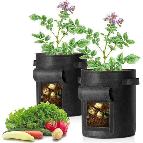 Lot de 2 sacs de culture pour pommes de terre, pots à légumes avec rabat et poignées, 30 x 35 cm, noirs (1/3)