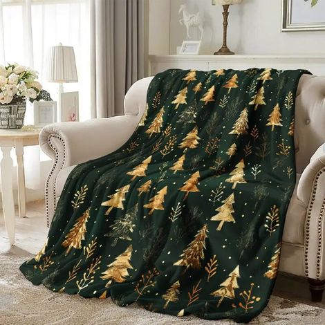 Couverture De Noël - Polaire Imprimée - Pour Canapé Lit Fauteuil Intérieur Extérieur - Vert - 130 x 150 cm - 1 Pièce (1/5)