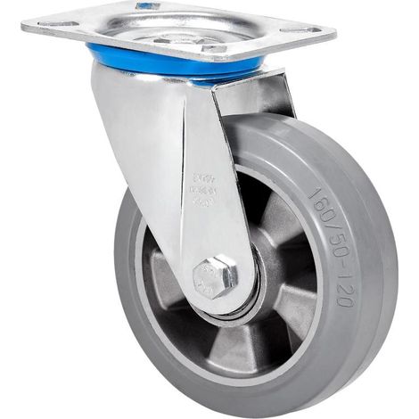 rueda giratora placa 10zv160-degb aluminio-goma gris elastica eje bolas (1/2)