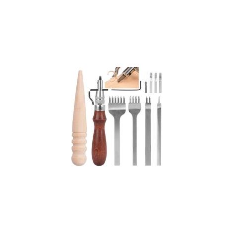 Accessori per la lavorazione della pelle: 4 forbici per pelle + un attrezzo per cucire a mano 5 in 1 + un bastoncino per lucidare. Kit di strumenti per levigare e lavorare la pelle. - Crezuo