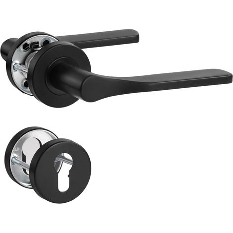 door handle black stainless steel matt door handle for front door and interior door L shape round rosette profile cylinder (1/5)