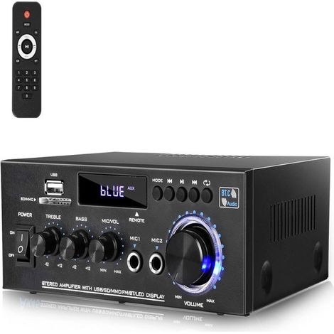 Amplificateur Audio Stéréo - 300 W - Bluetooth 5.0 - Entrée USB/SD - Commande à Distance - Pour Enceintes Passives - 2 Canaux