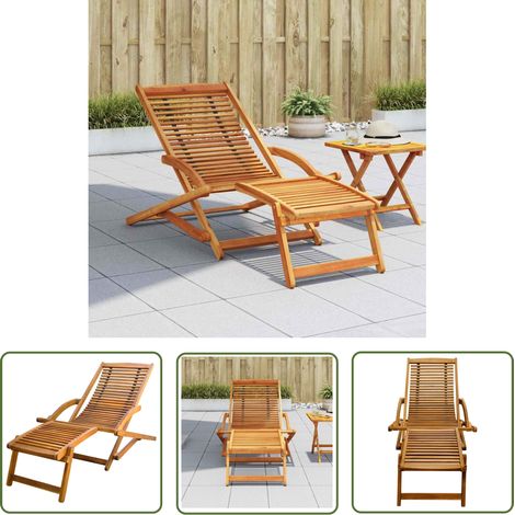 The Living Store Liegestuhl mit Fußteil Massivholz Akazie - Holz Liege - Gartenstuhl - Sonnenliege - Akasie Möbel - Outdoor Sitzgelegenheit (1/5)