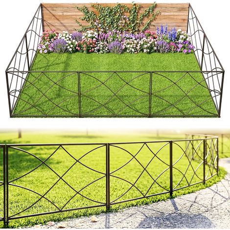 Panneaux de clôture de jardin décoratifs en métal de 40,6 cm x 2,8 m, clôture de paysage pour chiens, parterres de fleurs, arbres, clôture de bordure noire pour animaux, U003 (1/5)