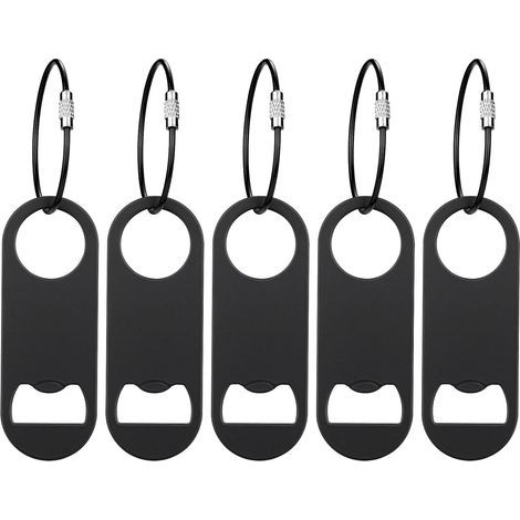 Set mit 5 flachen Flaschenöffnern aus Edelstahl mit Schlüsselanhänger – Flaschenöffner im „Bar-Key“-Stil für Küche, Bar oder Restaurant – Schwarz (1/5)